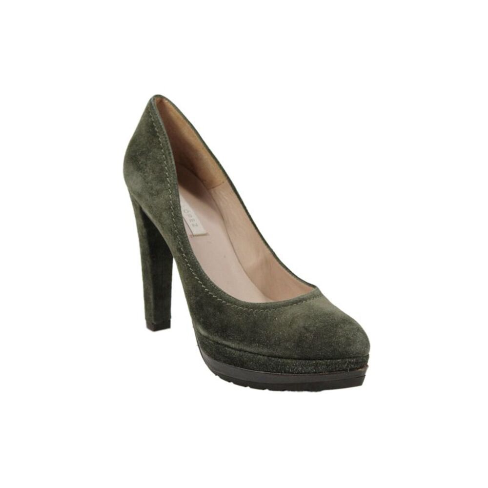 Pura Lopez Womens Block Heel Platform Pointed Toe Suede Pumps Green Size 36.5